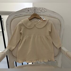 🦢 12~18 Mth Beige Knit Baby Girl Dress With Peter Pan Collar NWT